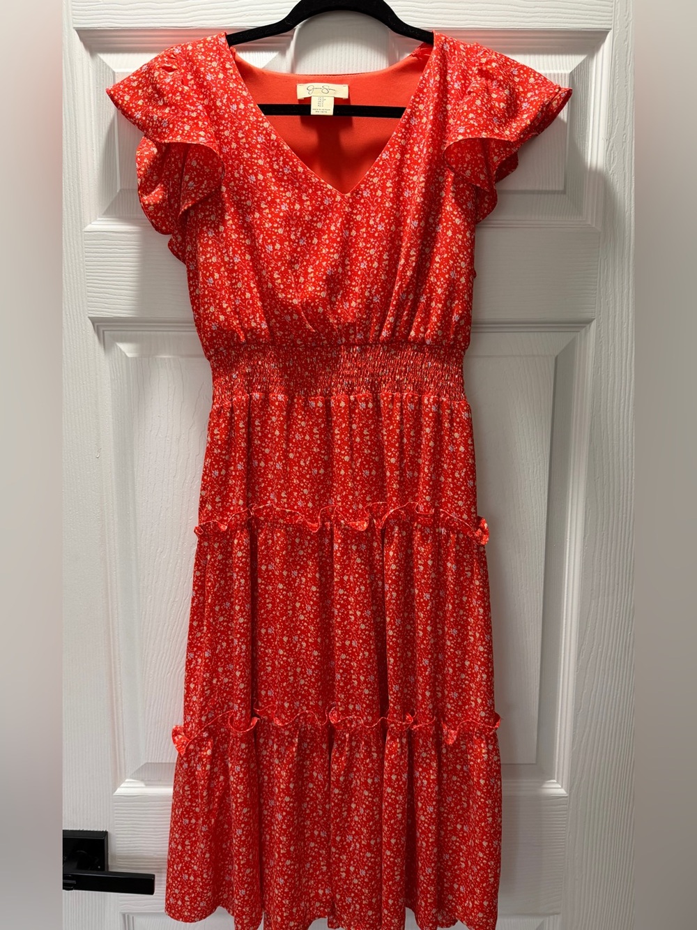Jessica Simpson Red Floral Tiered Midi Dress S